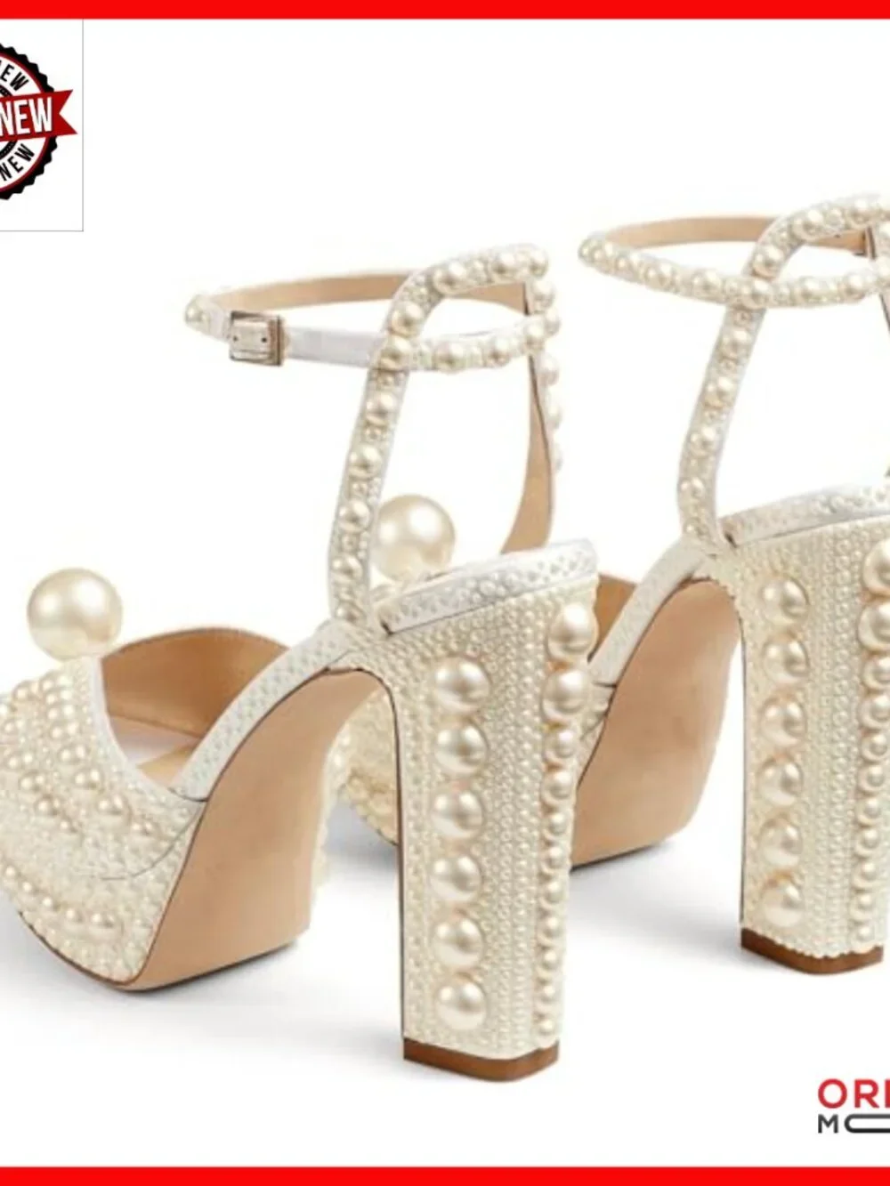 Pearl Platform Heels with Ankle Strap, 4.5 Inch Block Heel, Wedding Sandals